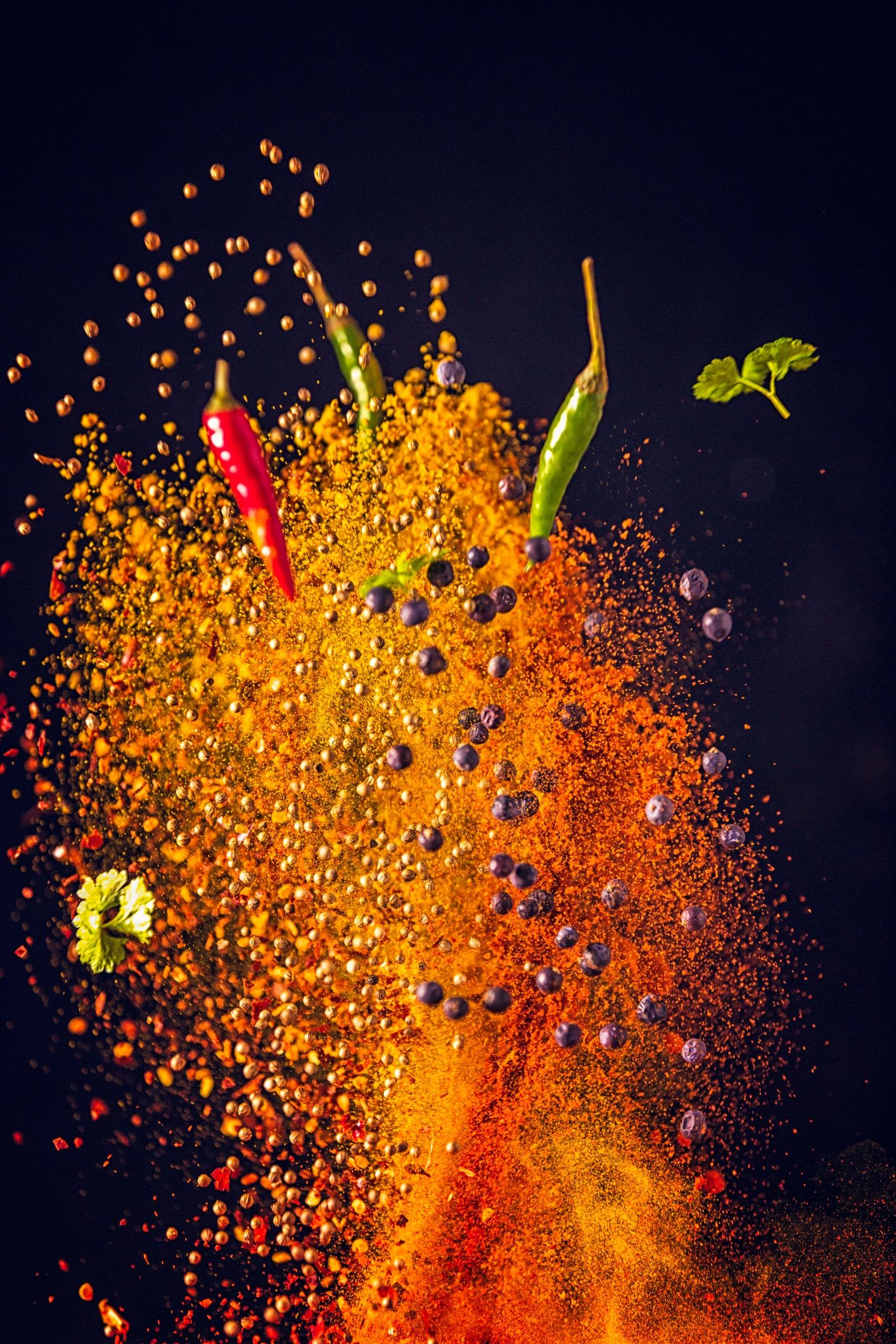 Natural powdered ingredients and spices arranged for wellness products